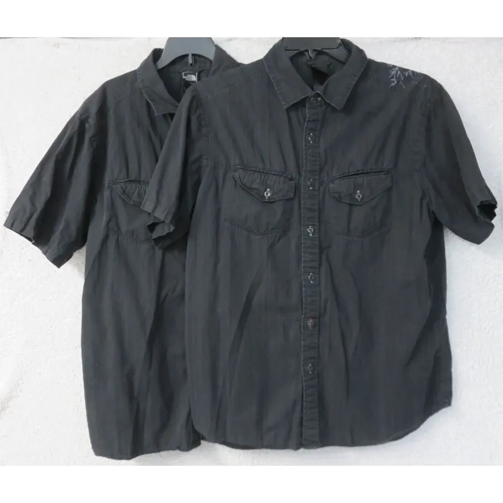 2 Mens The North‎ Face Short Sleeve Button Front Shirts Size L Cotton Black